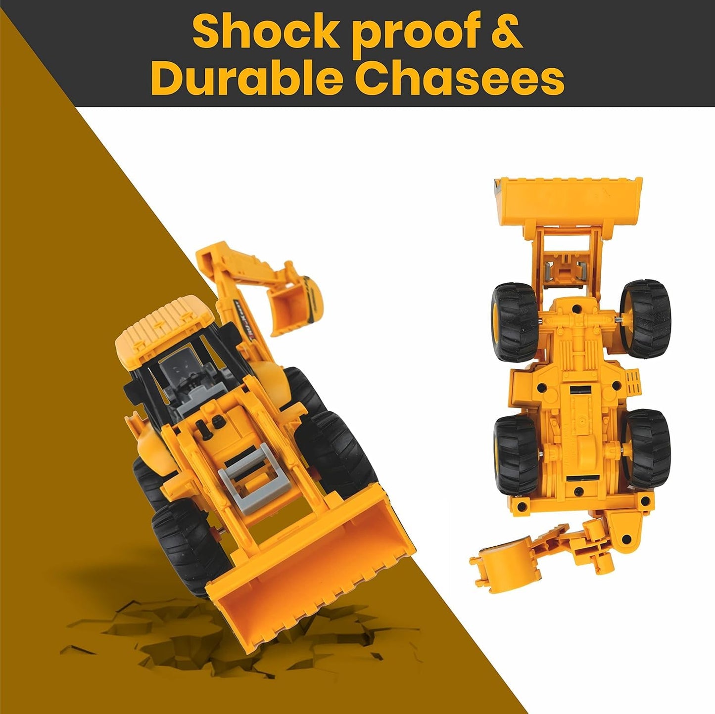 UK-1051 JCB Bulldozer Friction Truck Construction Vehicle Friction 180° Rotatable Excavator Toy Big Wheel Heavy Duty Unbreakable Toy for Kids