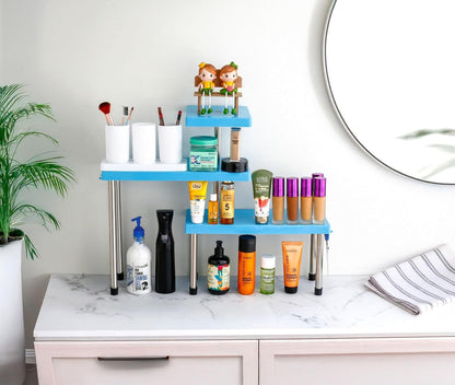 UK-1087 Countertop Organizer Rack | 3 Tier | Kitchen Corner Shelf | Space-Saving | Adjustable Counter top Stand for Spice Jars and Bottles | Multi-Purpose Storage Shelf for Cabinet & Bathroom