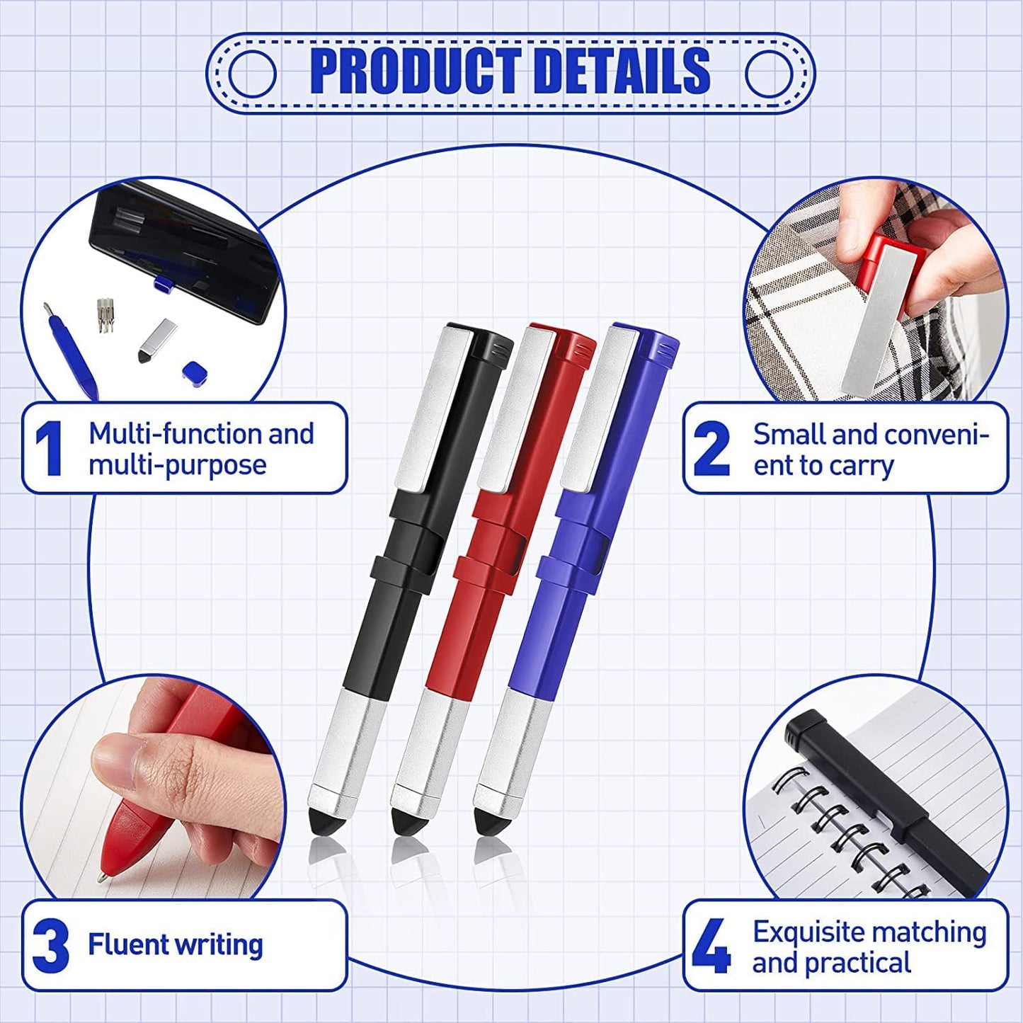 UK-0320 Multifunction Stylus Pen, 4 in 1 Tools Pen with Phone Stand and Touch Screen Mini Pen Compact Pocket Pen-Shaped Phone Holder with Screwdriver Tool