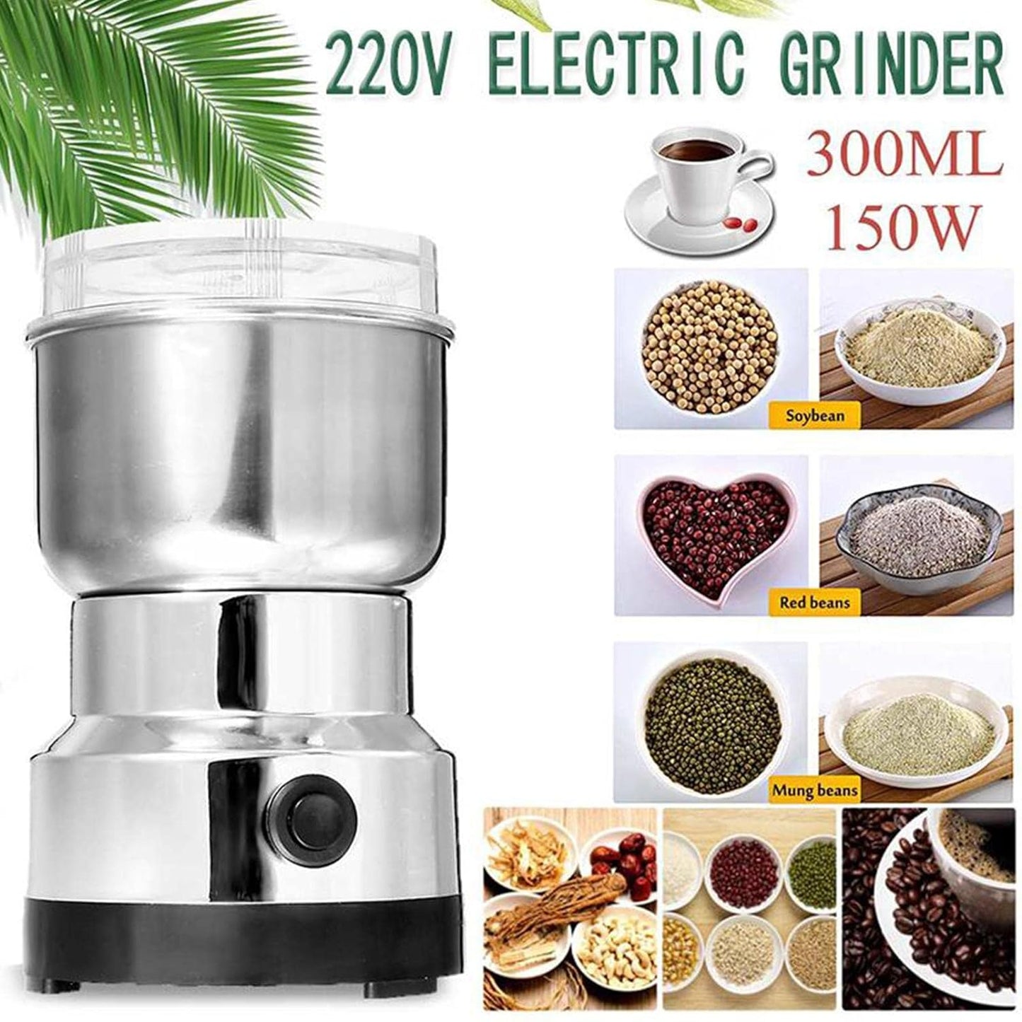 UK-0198 Mini Spice Coffee Grinder Electric Stainless Steel Fast Grinding Multifunction Smash Machine Dry Grain Mill Grinder for Spices Powder Seeds Rice Beans Seasonings