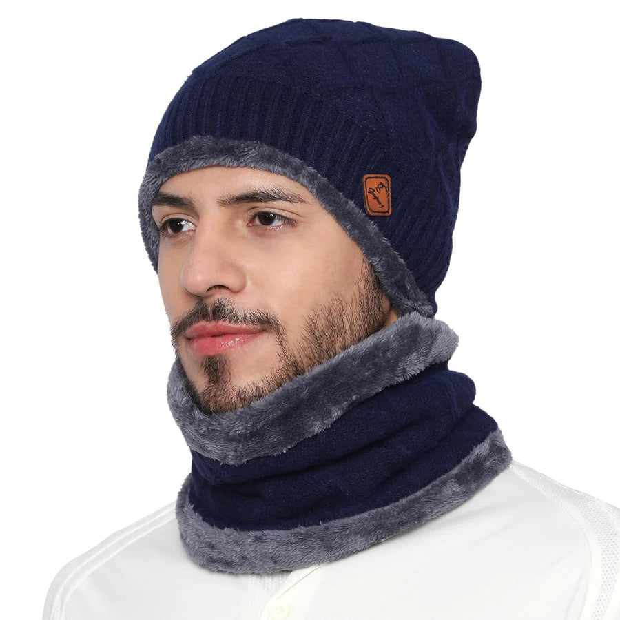 UK-0057 Soft  Woolen Beanie Cap Plus Muffler Scarf Set for Men Women Girl Boy - Warm, Snow Proof