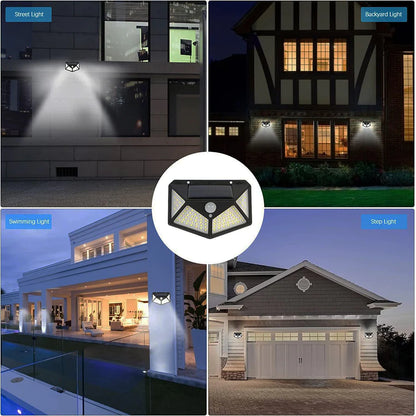 UK-0035 Solar Lights 100 LED Solar Security Light with Waterproof Wall Light Solar Powered and 3 Modes for Outdoor 1200mAh