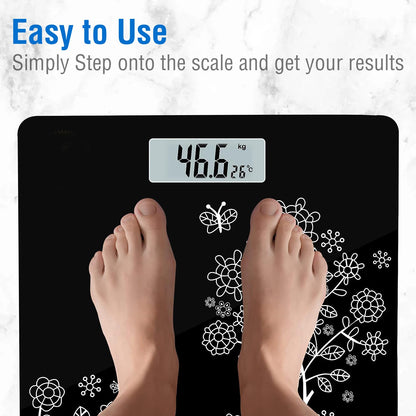 UK-0155 Digital Weight Scale for body weight, LCD Panel, Electronic Weighing Scale with thick tempered glass, High Precision Sensors accurate weight machine