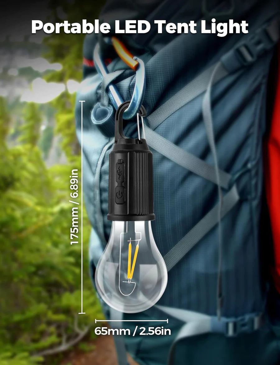 UK-0078 Camping Light, Hanging Tent Light Bulb with Hook, Dimmable LED Camping Lantern, 3 Lighting Modes