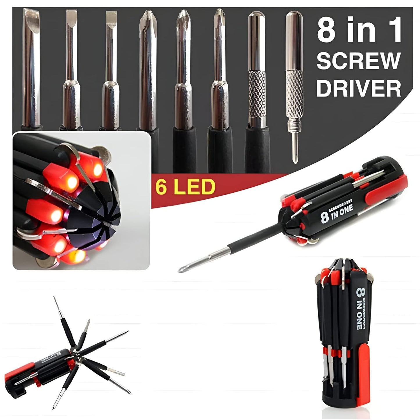 UK-0183 8 in 1 Multi-Function Screwdriver Kit, Tool Kit Set with LED Portable Torch