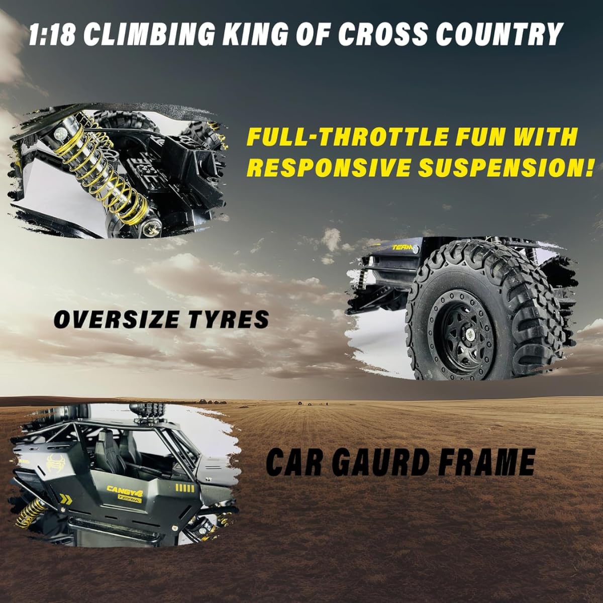 UK-1025 Rock Crawler Remote Control Car with Panels, 4WD Off-Road Vehicle, Large All-Terrain Tyres