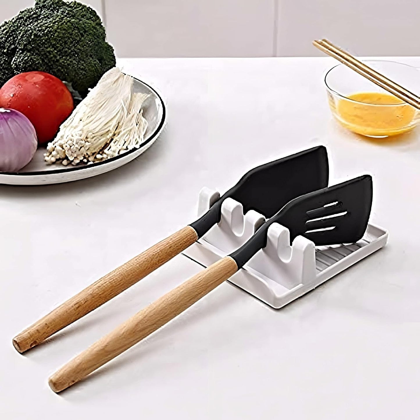 UK-0252 Spatula Holder for Kitchen Spoon Rest Cooking Utensil Plastic Stand Pan Cover Lid Rack Pot Clips Support Ladle Organizer Tool