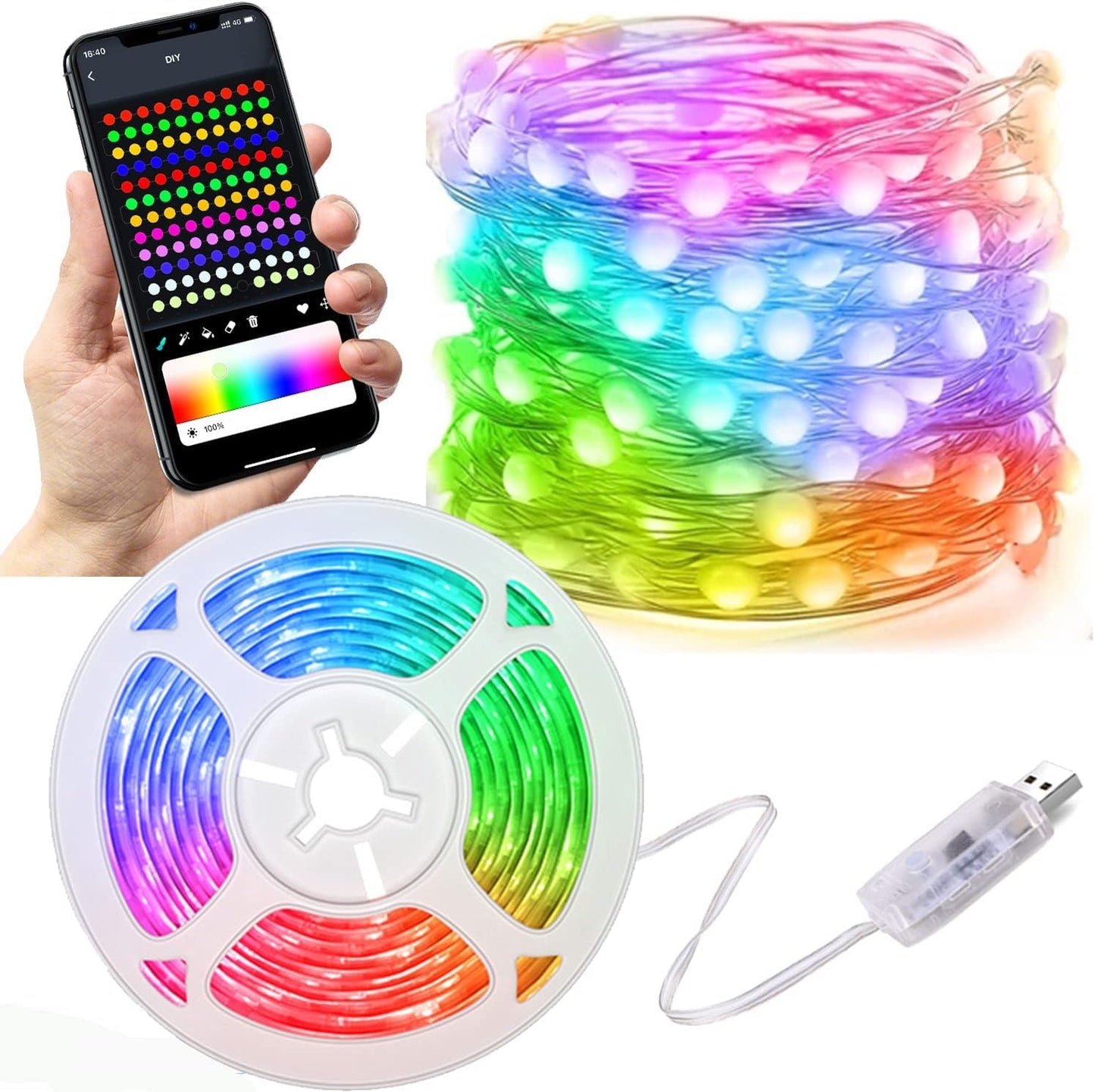 Smart Fairy String Lights - 5 Meter 150 LED Fairy Lights with Music Mode Remote App Control RGB Color Changing