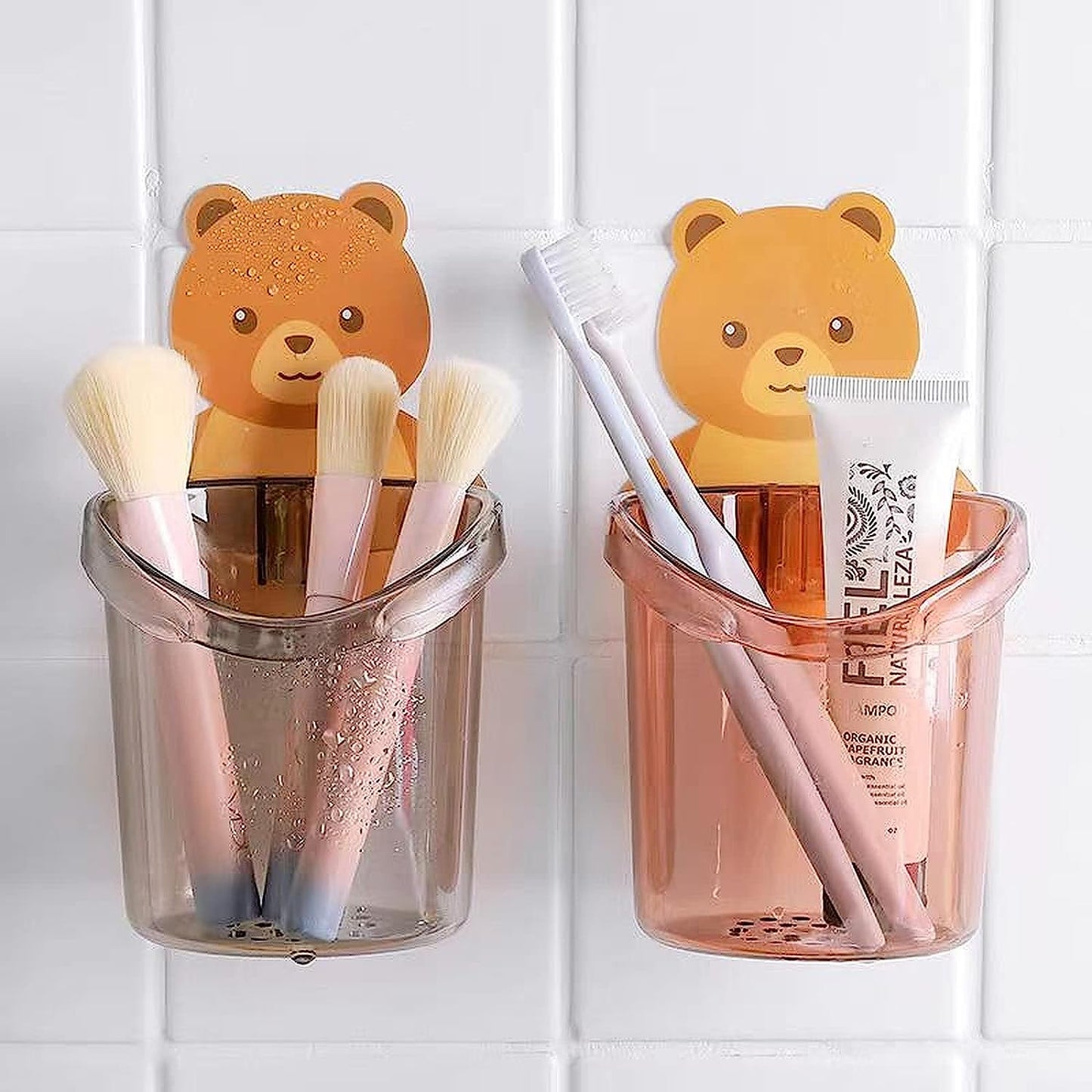 UK-0287 Teddy Bear Tooth Brush Holder - Self Adhesive Wall Mounted Multipurpose Teddy Bear Toothbrush Holder Cup with Strong Adhesive Sticker