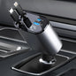 UK-0980 4-in-1 Retractable Car Charger, Fast Charge, with  Retractable Cables and Dual USB Ports, Compatible with All iPhone, iPad, Pixel, Tablets, All Android Phones