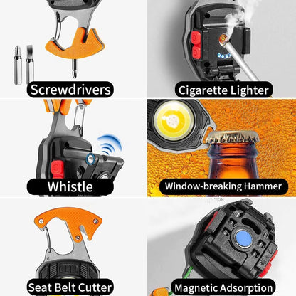 UK-0053 Multifunctional Keychain LED Rechargeable Flashlights with Lighter, Life-Saving Whistles, Screwdriver Bottle, Opener, Multiple Light Mode Portable Pocket Light for Outoor Hiking