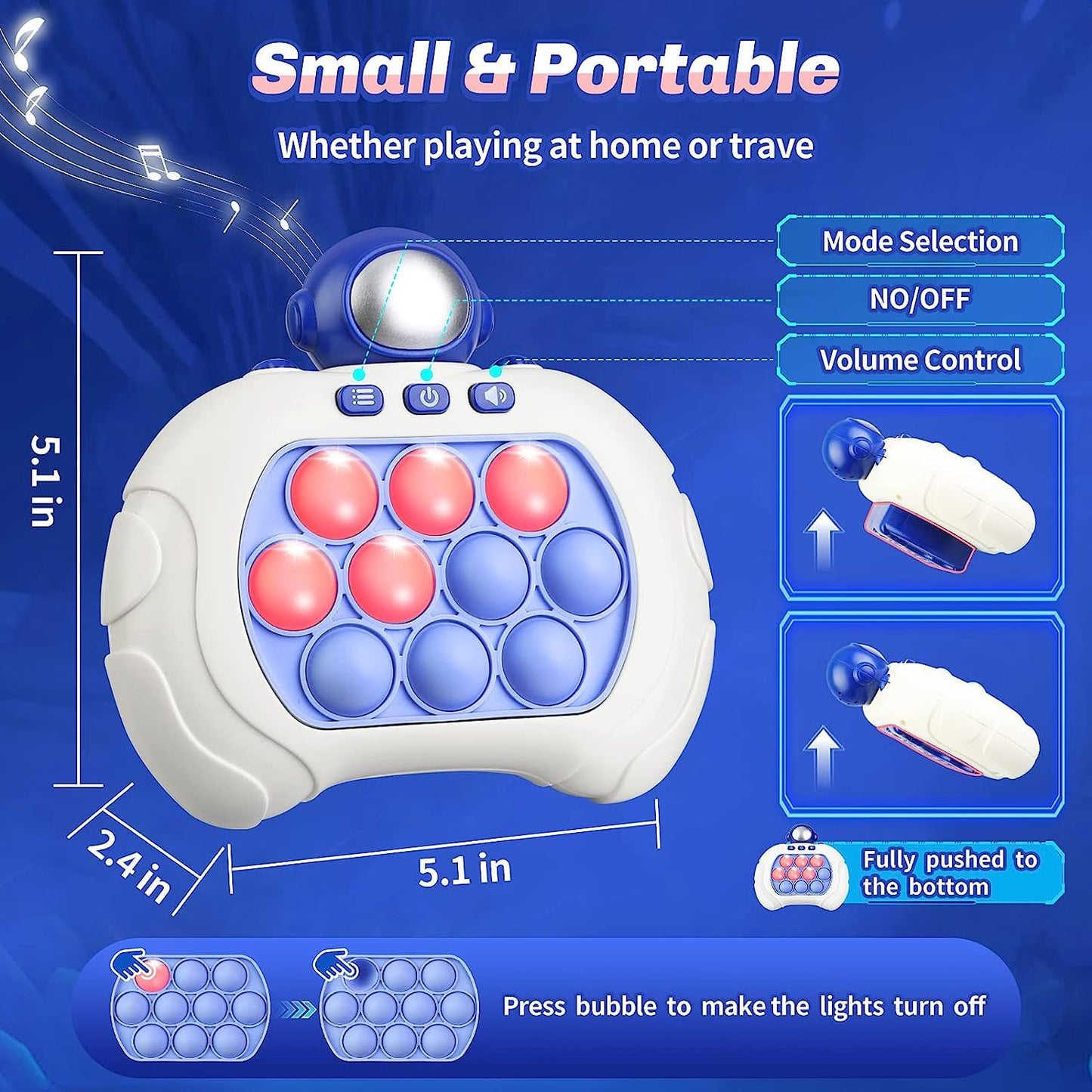 UK-0852 Puzzle Pop Light Up Game Fidget Travel Games for Kids, Quick Push Electronic Pop Light Up Games, Squeeze Sensory Fidget Toys Gift for Boys Girls Adult (Cosmonaut)