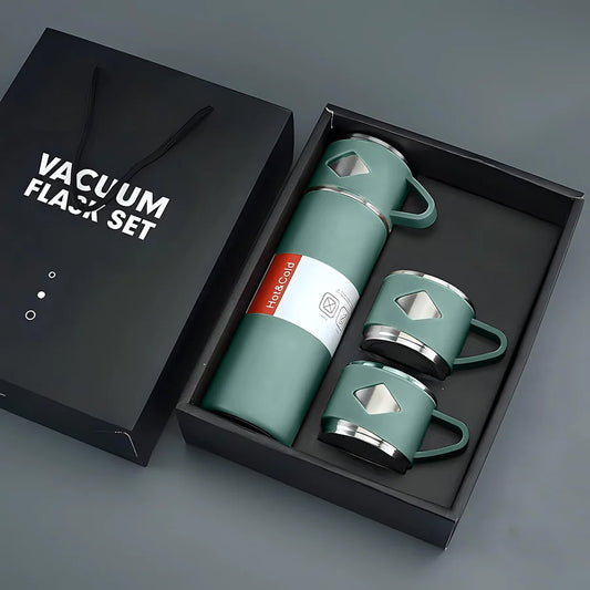 UK-0022 Stainless Steel Vacuum Flask Set with 3 Steel Cups Combo for Coffee Hot Drink and Cold Water Flask Ideal Gifting Travel Friendly Latest Flask Bottle. (Multi-Color)