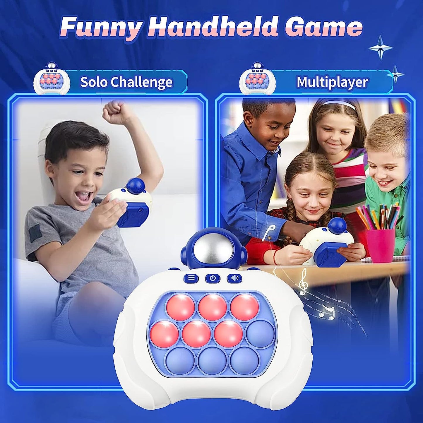 UK-0852 Puzzle Pop Light Up Game Fidget Travel Games for Kids, Quick Push Electronic Pop Light Up Games, Squeeze Sensory Fidget Toys Gift for Boys Girls Adult (Cosmonaut)