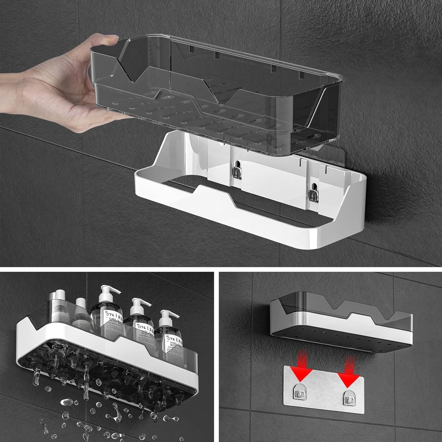 UK-0677 Shelf Organizer,Wall Mounted Shelf Hardware,Separable Shower Wall Self Adhesive Storage Racks