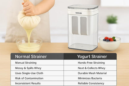 UK-0950 Yogurt Strainer, 1100ml Multi Yoghurt Maker Strainer with Fine Mesh Bag & Lid for Thick Greek Yogurt, Soybean Milk, Kefir, Berries, Soup, Fruit Juice, Coffee