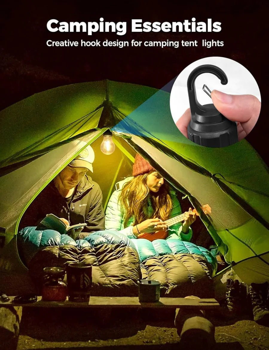 UK-0078 Camping Light, Hanging Tent Light Bulb with Hook, Dimmable LED Camping Lantern, 3 Lighting Modes