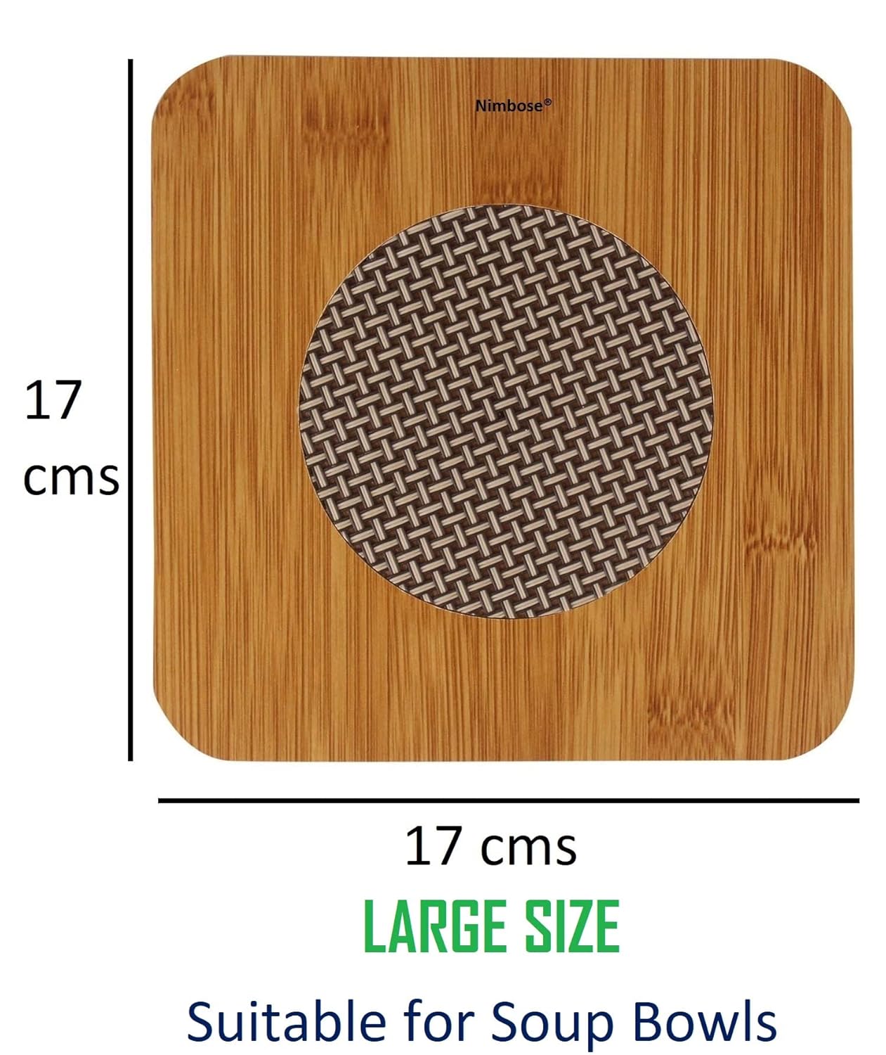 UK-1074 Wood Coasters For Hot Tea/Coffee Cups, Heat Insulation Pad Table Mats Placemats For Big Pans (Big Size, 17x17 cm)