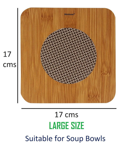 UK-1074 Wood Coasters For Hot Tea/Coffee Cups, Heat Insulation Pad Table Mats Placemats For Big Pans (Big Size, 17x17 cm)