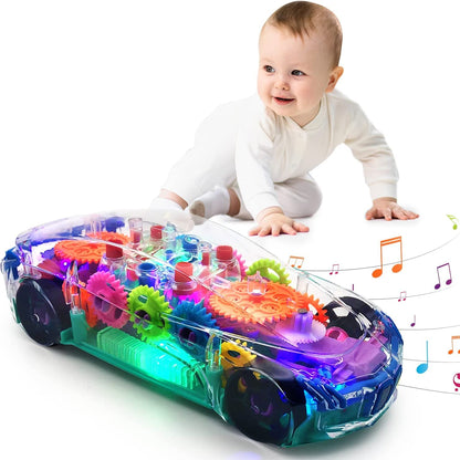 UK-0335 ransparent Mechanical Car Toy for Kids with Gear Technology 3D Light Musical Sound & 360 Degree Rotation