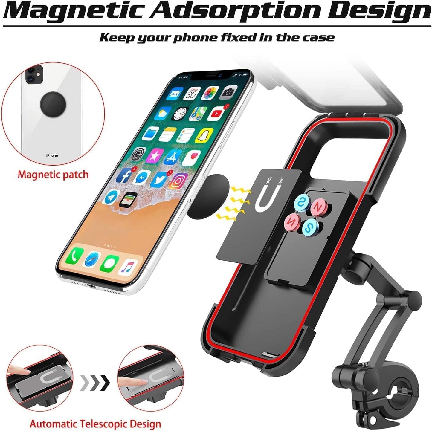 UK-1083 Bike Phone Mount Waterproof Phone Holder 360° Rotation Universal Handlebar Mount for 4-7.2 Inch Smartphones Bike Mobile Stand