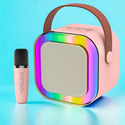 UK-0588  K12 Mini Portable Bluetooth Speaker With Mic for Kids or Adults with  Bluetooth Wireless Microphones Colorful Lights Ideal Birthday (Single Mic)