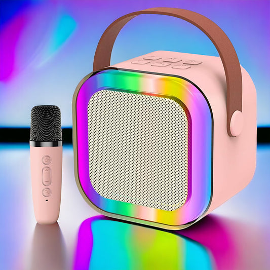 UK-0588  K12 Mini Portable Bluetooth Speaker With Mic for Kids or Adults with  Bluetooth Wireless Microphones Colorful Lights Ideal Birthday (Single Mic)