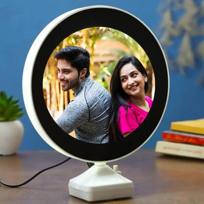 UK-0174 Magic Mirror Photo Frames with LED Light Inside Round & Customized Personal Photograph with USB Cable