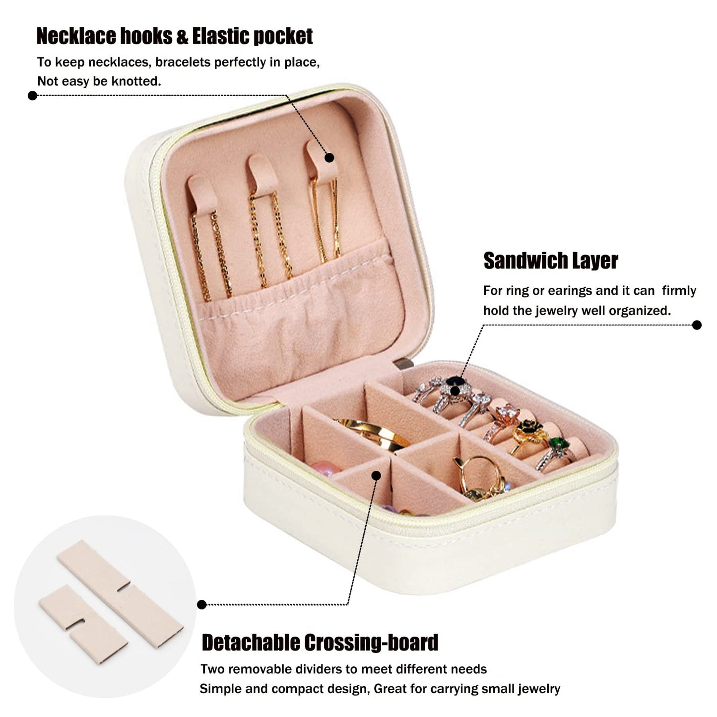 UK-0348 Leather Small Jewelry Box, Travel Portable Jewelry Case For Ring, Pendant, Earring, Necklace, Bracelet Organizer Storage Holder Boxes