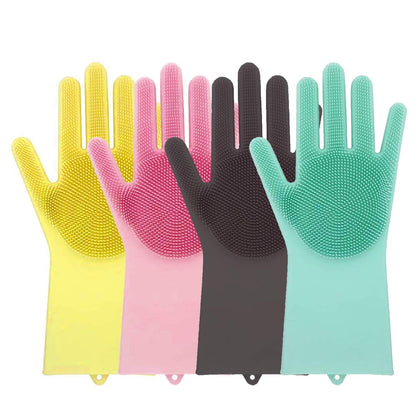 UK-0259 Silicone Gloves Wash Scrubber Gloves Reusable Cleaning Brush Gloves Heat Resistant Scrub Rubber Glove for Dish Washing