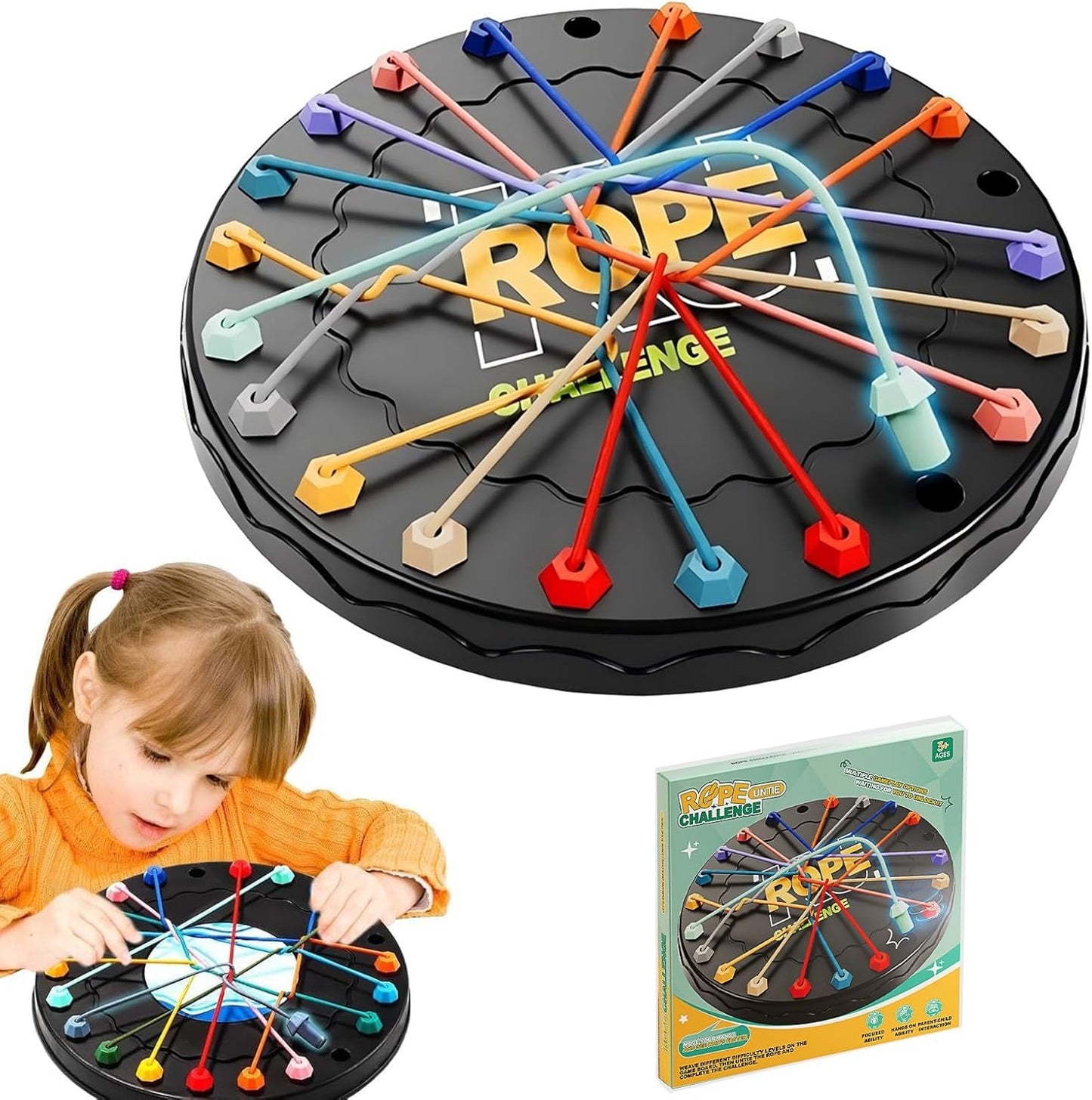 UK-1017 Rope Challenge Board Game, Interactive Puzzle with 10 Elastic Ropes, Family Game, Brain Boosting Family Game for Ages 3+