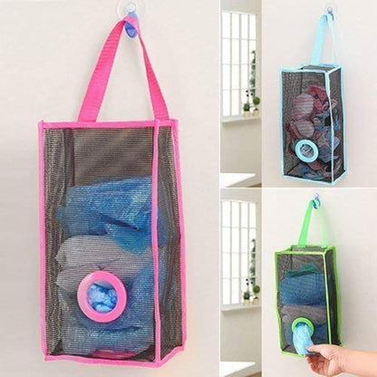 UK-0630 Garbage Bag Storage Breathable Mesh Hanging Holder Foldable Recycle Plastic Bag Organizer for Home and Kitchen