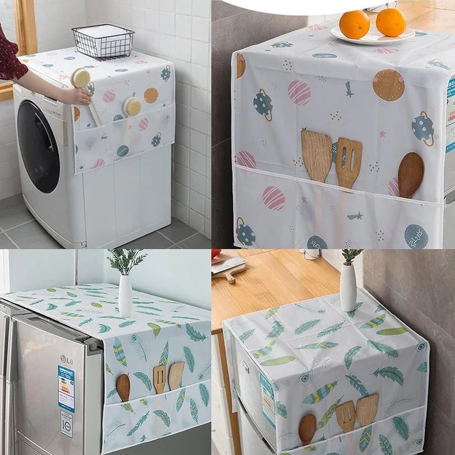 UK-0031 Fridge Cover for Top Double Door with 6 Utility Pockets Designer Prints ( Size: 130 x 54 cm )