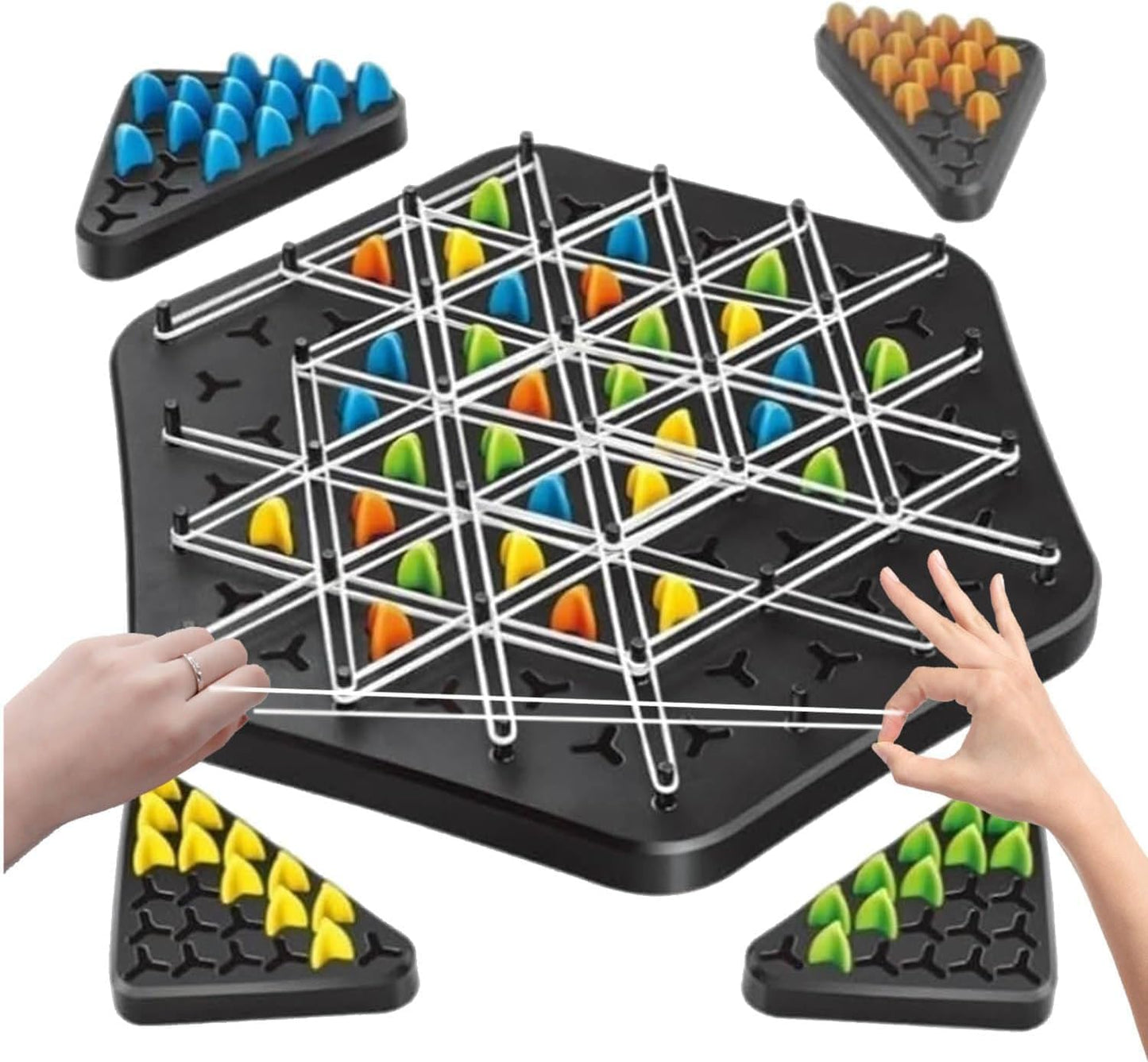 UK-1046 Geometry Chess Game – Rubber Band Strategy Puzzle Board for Kids & Family | STEM Brain Development Triangle Game | Colourful Pegs | Logical Thinking Toy 2-4 Players