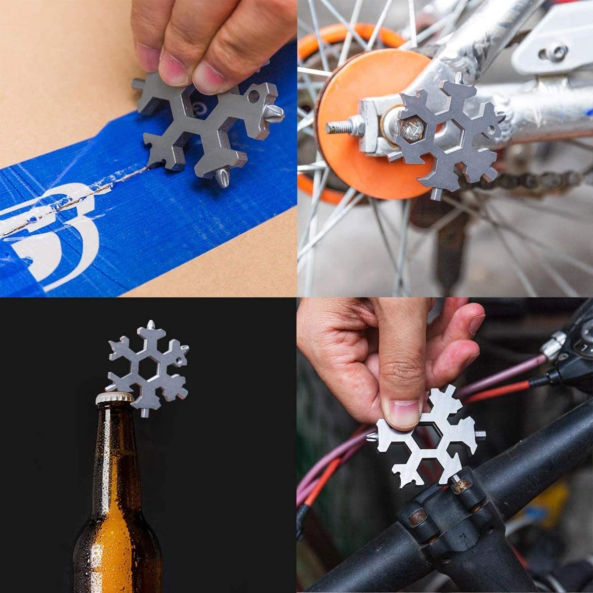 UK-0180 18 in 1 Stainless Steel Snowflake Multi Tool, Durable and Portable, Essential Key Chain, Pocket Bottle Opener, Pocket Wrench