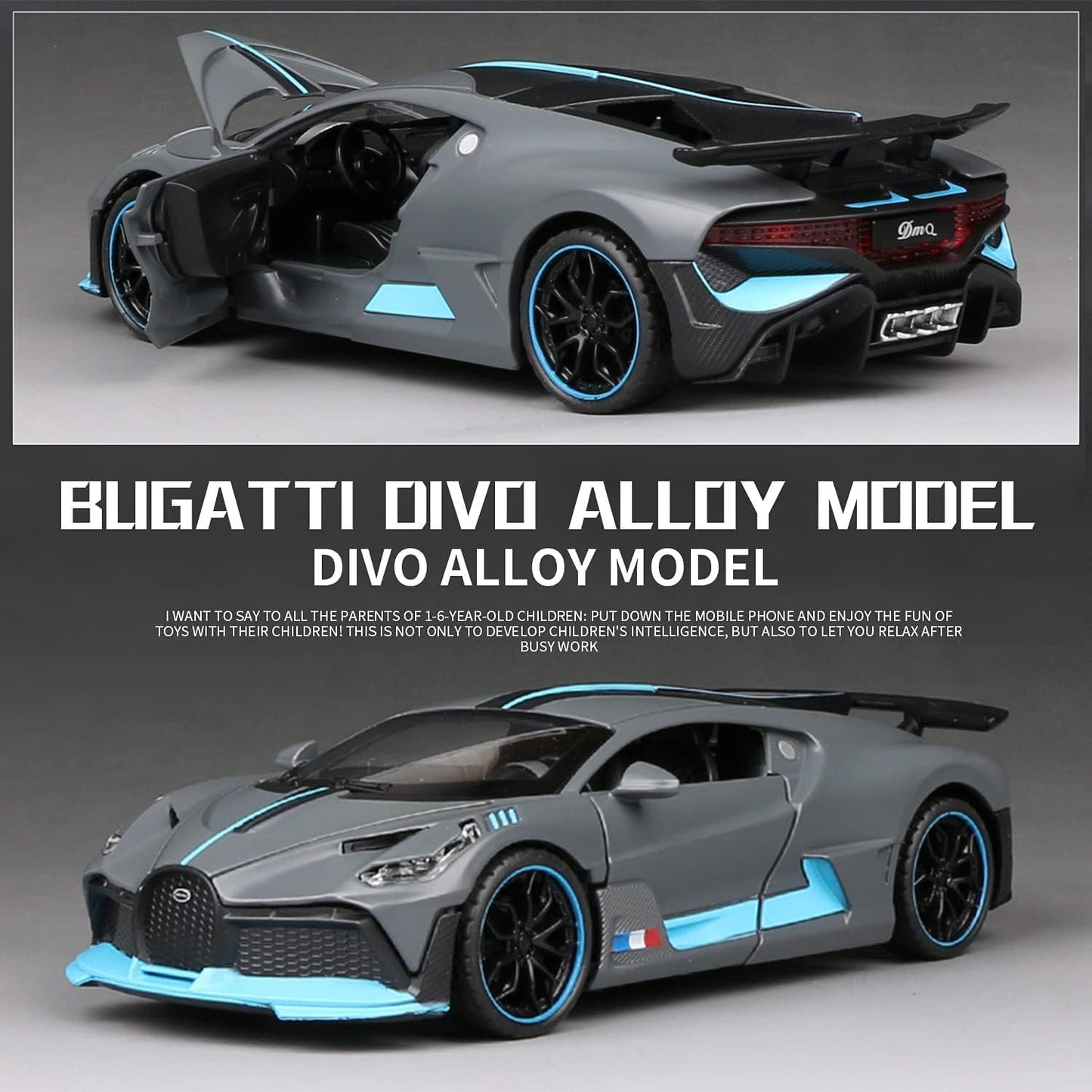 UK-1072 Bugatti Divo 1:32 Exclusive Alloy Metal Pull Back Die-cast Car Diecast Metal Pullback Toy car with Openable Doors & Light, Music Boys Gifts Toys for Kids
