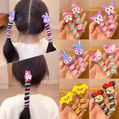 UK-0447 Spiral Hair Ties Colorful Telephone Wire Hair Bands for Kids Hair Accessories(2 pc, Multi Color)