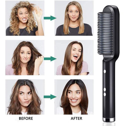 UK-0370 Hair Straightener, Hair Straightener Comb For Women & Men, Hair Styler, Straightener Machine Brush/Ptc Heating Electric Straightener With 5 Temperature Rain Clean