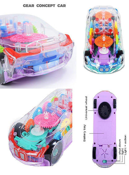 UK-0335 ransparent Mechanical Car Toy for Kids with Gear Technology 3D Light Musical Sound & 360 Degree Rotation