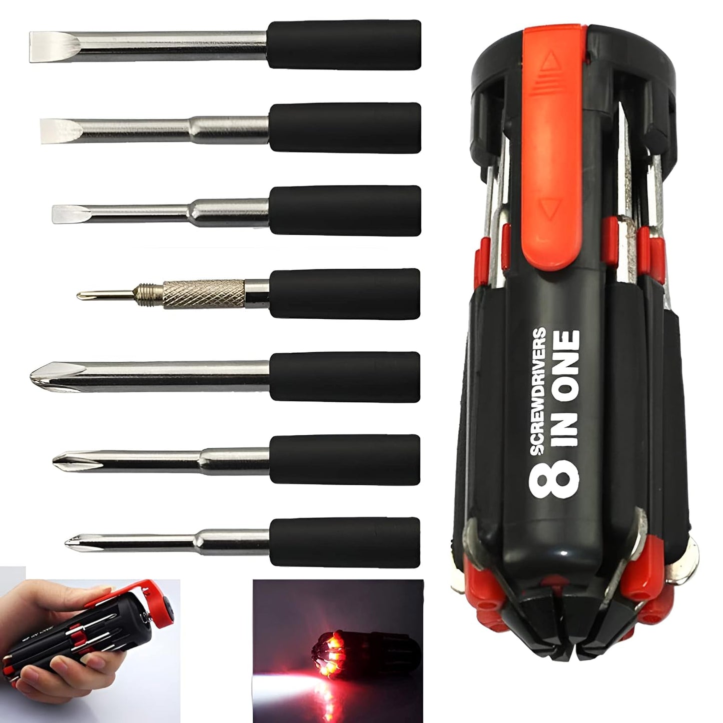 UK-0183 8 in 1 Multi-Function Screwdriver Kit, Tool Kit Set with LED Portable Torch