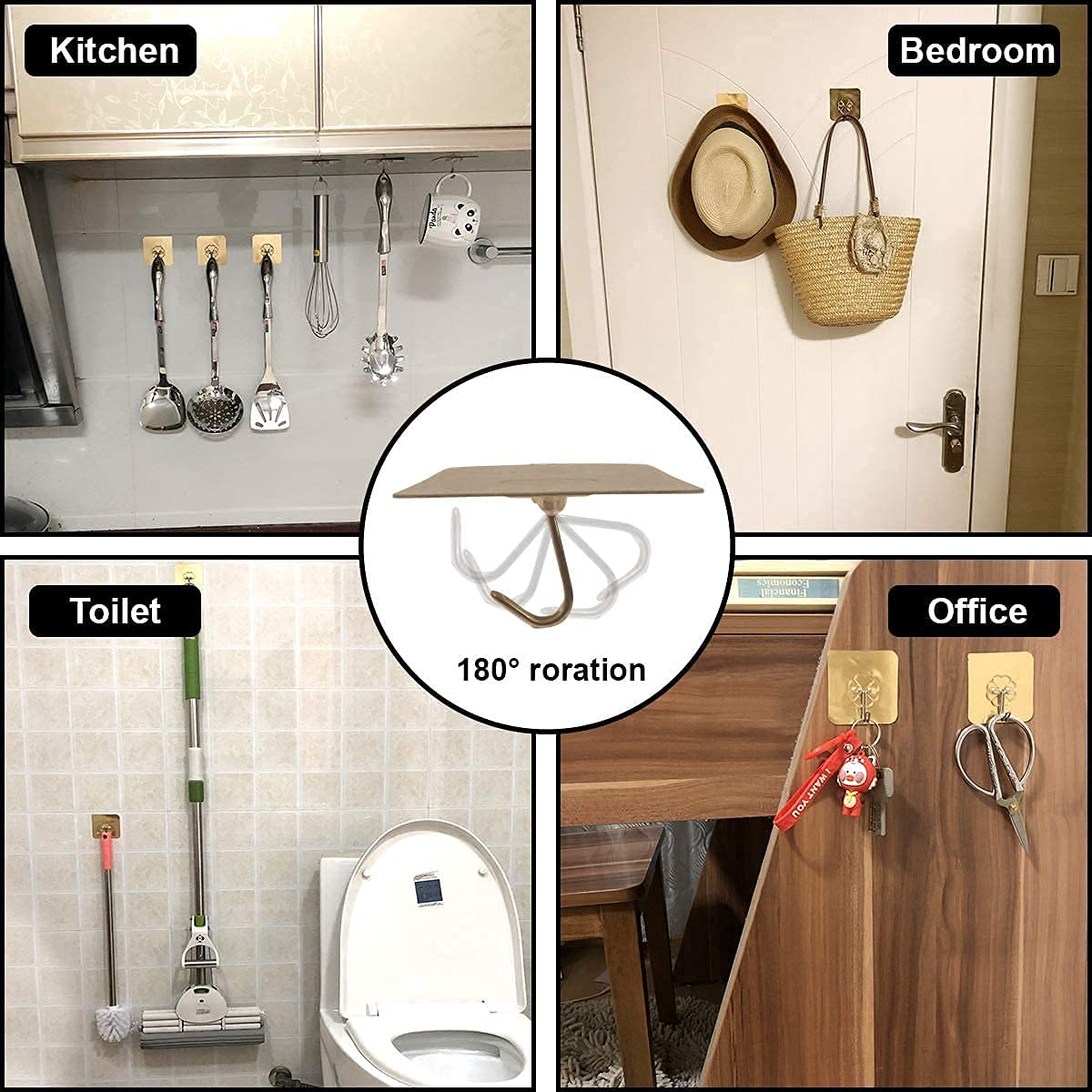 UK-0932 Wall Hanging Hooks for Wall Without Drilling |6 Pack Self Adhesive Hooks for Wall Heavy Duty Strong Nail Free | Kitchen Accessories Items (Hanging Hook, Golden)