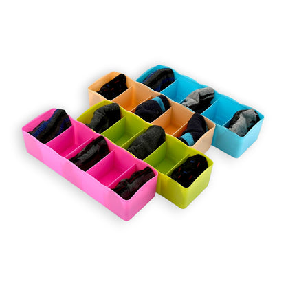 UK-0646 Multipurpose Plastic Storage Socks Tray Organizer for Wardrobe Drawer, Undergarment Cosmetic Makeup Dressing Rack, 1-PC (Multicolor)