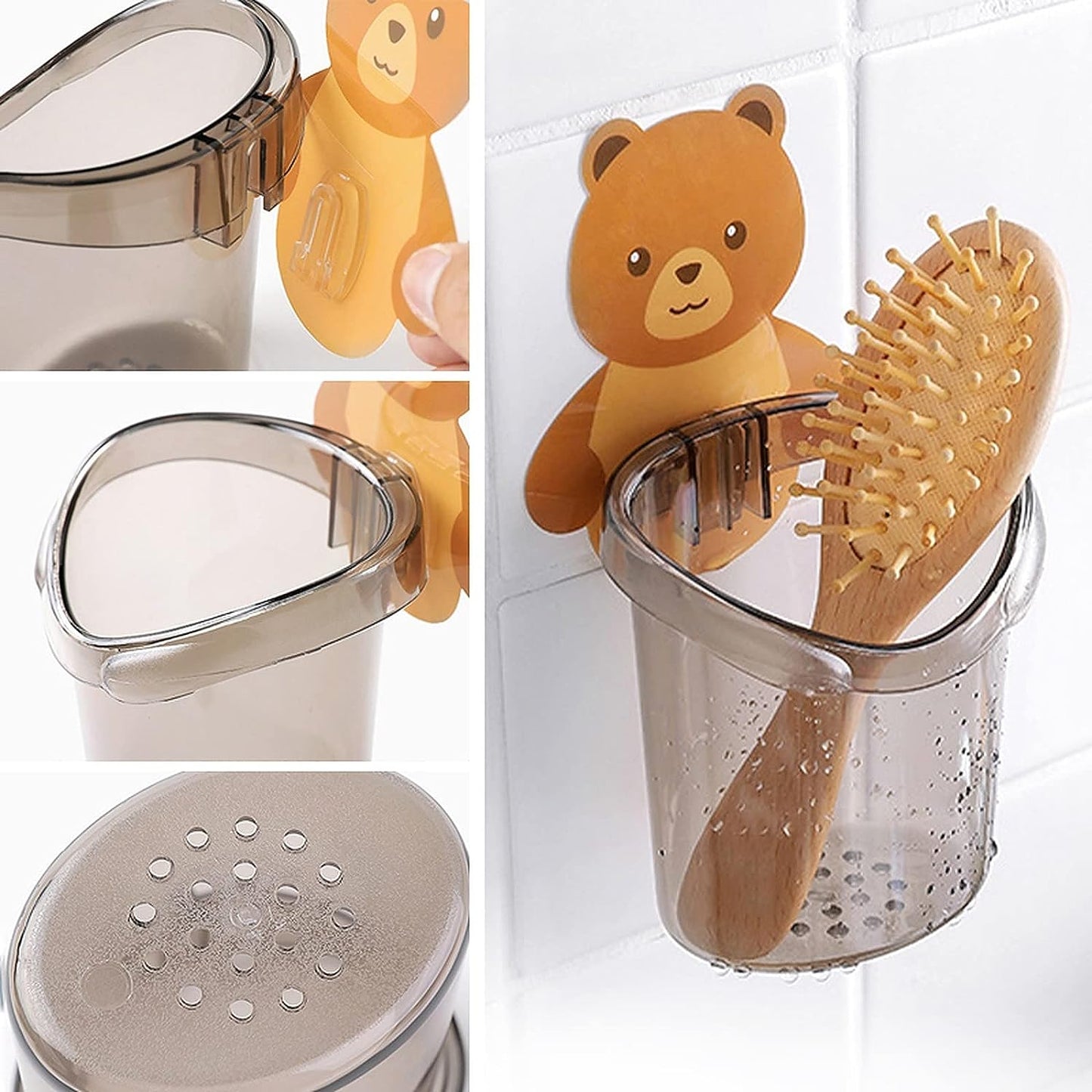 UK-0287 Teddy Bear Tooth Brush Holder - Self Adhesive Wall Mounted Multipurpose Teddy Bear Toothbrush Holder Cup with Strong Adhesive Sticker