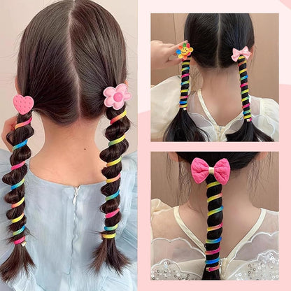 UK-0447 Spiral Hair Ties Colorful Telephone Wire Hair Bands for Kids Hair Accessories(2 pc, Multi Color)