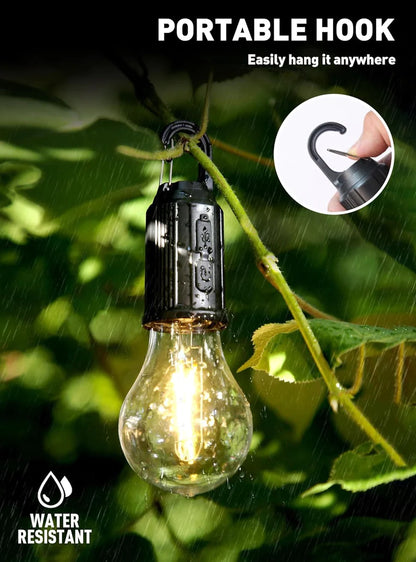 UK-0078 Camping Light, Hanging Tent Light Bulb with Hook, Dimmable LED Camping Lantern, 3 Lighting Modes