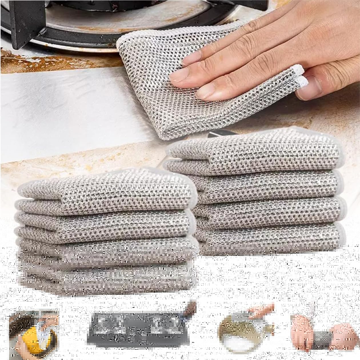 Non-Scratch Wire Dishcloth, Steel Wire Dish Towel, Multipurpose Wire Dishwashing Rags for Wet and Dry, Scrubs & Cleans for Dishes