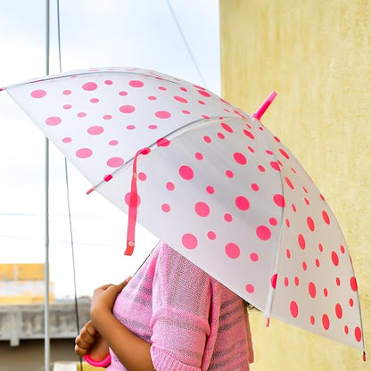 UK-0399 Transparent Doted Umbrella With Long Comfortable Grip Handle Multicolor