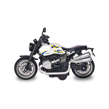 UK-0947 Police Bike Toy for Kids | 1:12 Scale Motorcycle Model | Rubber Tyres, Alloy Body | Random Color