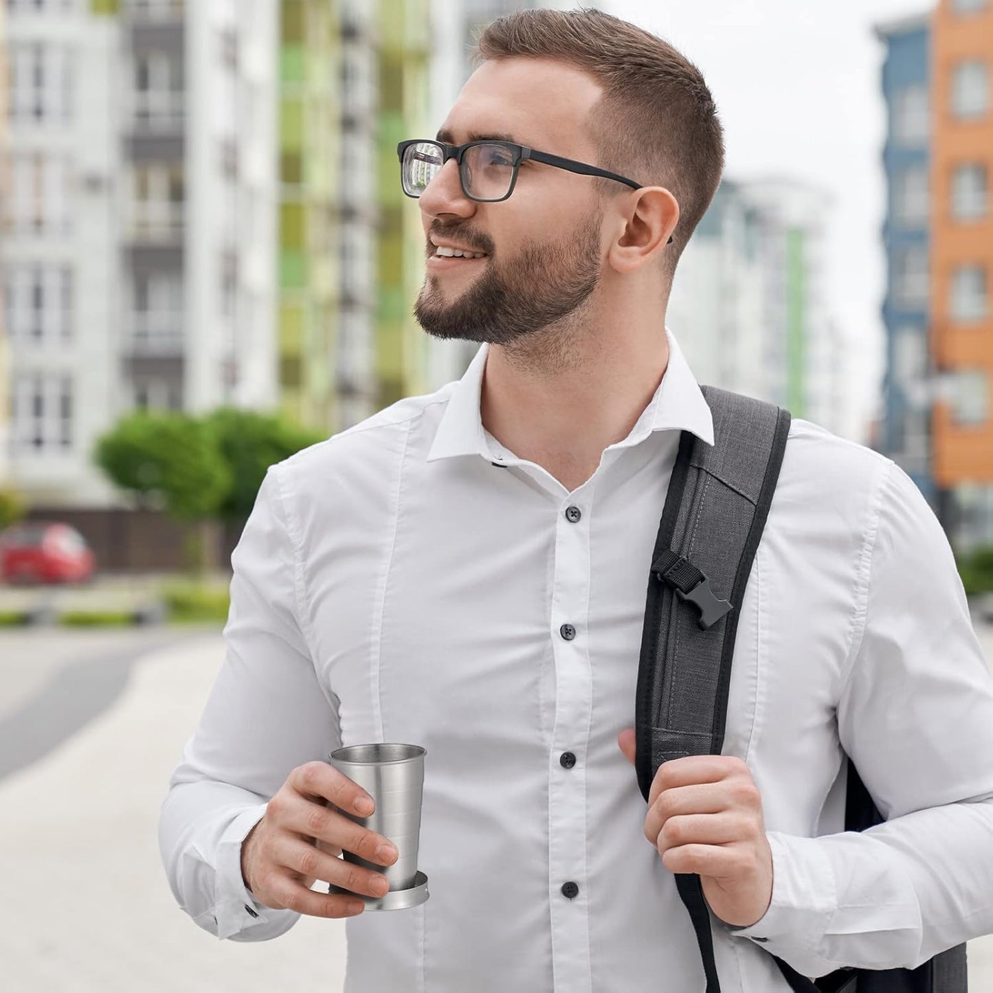 UK-1028 Steel Folding Cup, 120ml Small Portable Camping Mug Drink Cup with Lid & Keychain for Outdoor Adventures Travel Camping Hiking Pocket Size Reusable Space-Saving Travel Cup