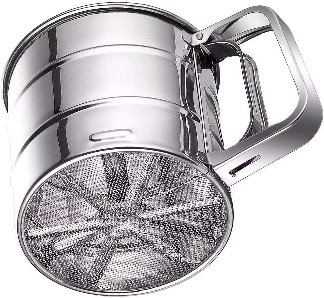 UK-1084 Flour Sifter/Atta chhani Hand Press Design Stainless Steel Flour Sifter Corrosion Resistant Large Capacity Flour Sieve Cup for Sugar Flour and Coffee Powder | Atta Chalni